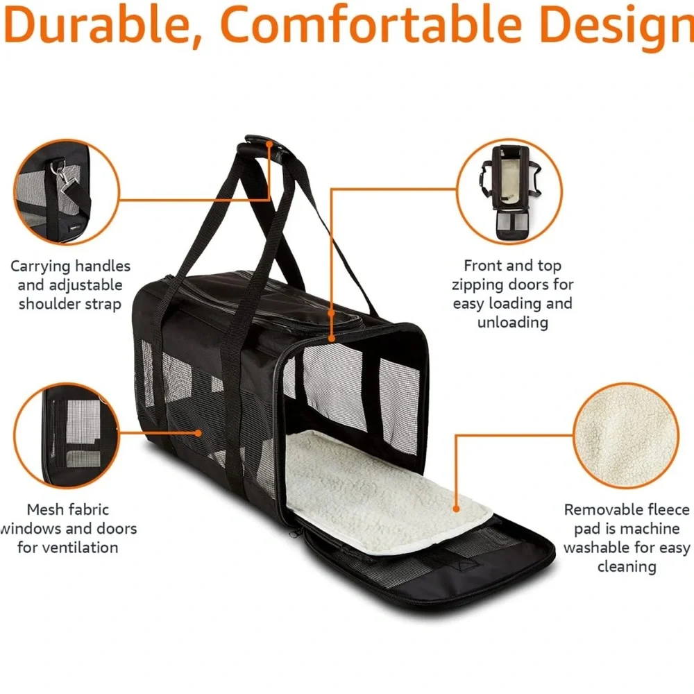 Amazon Basics Soft-Sided Mesh Pet Travel Carrier for Dog, Cat, Medium